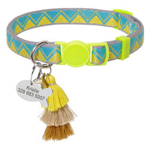 Load image into Gallery viewer, Personalized Cat Collar Quick Release Cats Safety Collars Necklace With Bell Fish ID Tag Nameplate Free Engraving Bohemian Style
